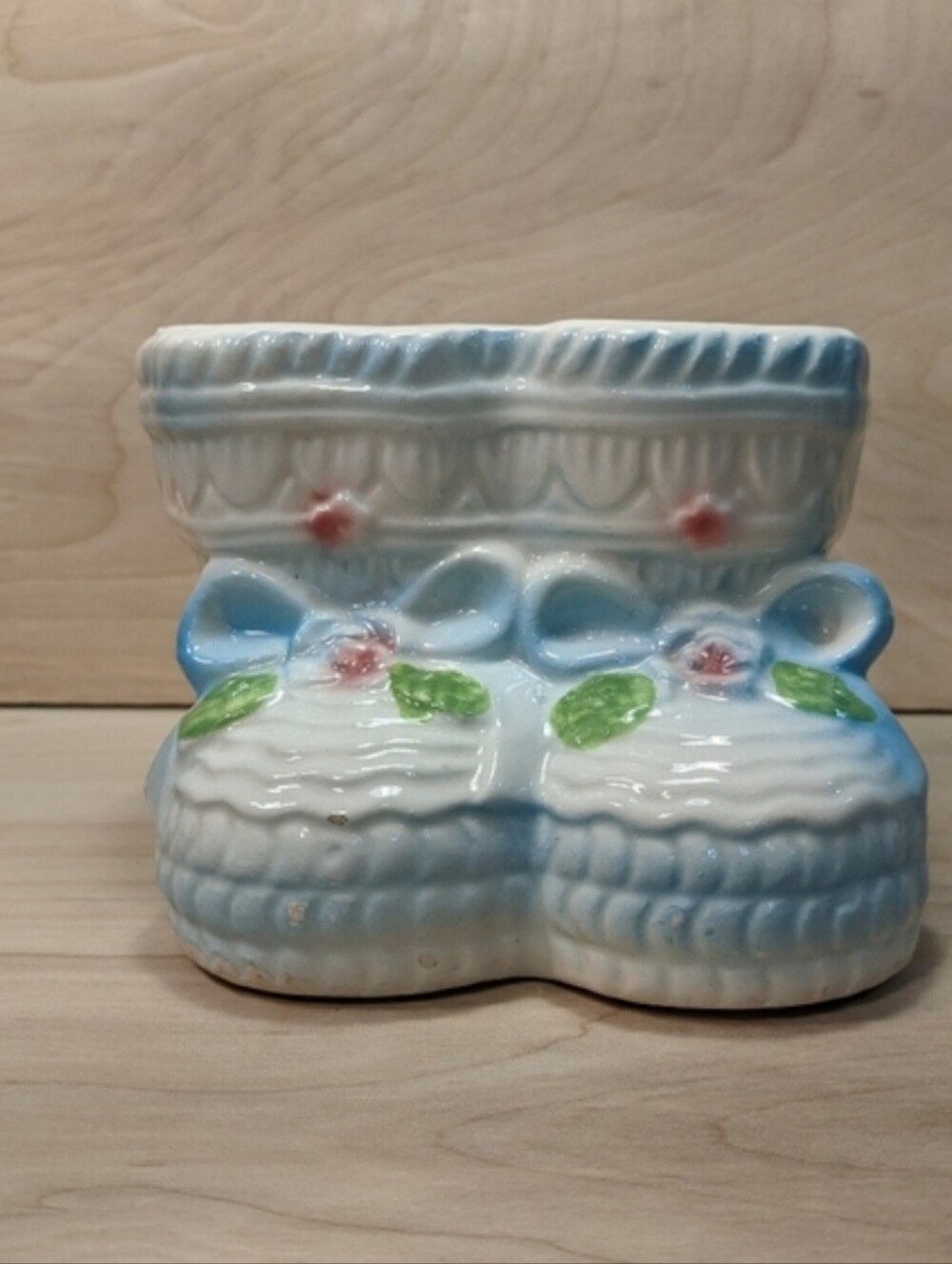 Vintage Rubens Baby Bootie Nursery Planter In Blue Made In Japan
